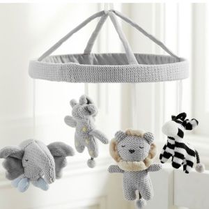 NWOT Pottery Barn Knit Animal Friends Gray Mobile